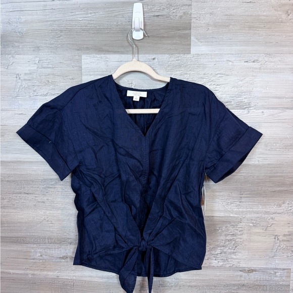 NWT Charter Club Luxury 100% Linen Tie-Front Top Intrepid Blue Small - Picture 12 of 12